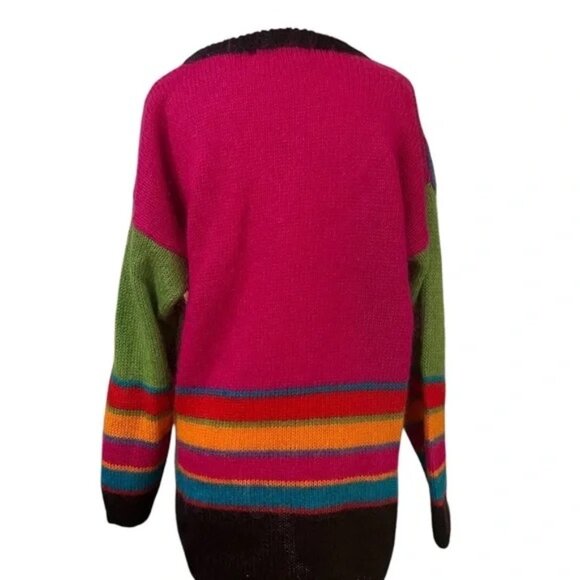80s Bright Colorblock Mohair Sweater Oversized M/L by Valerie Stevens - Picture 4 of 5